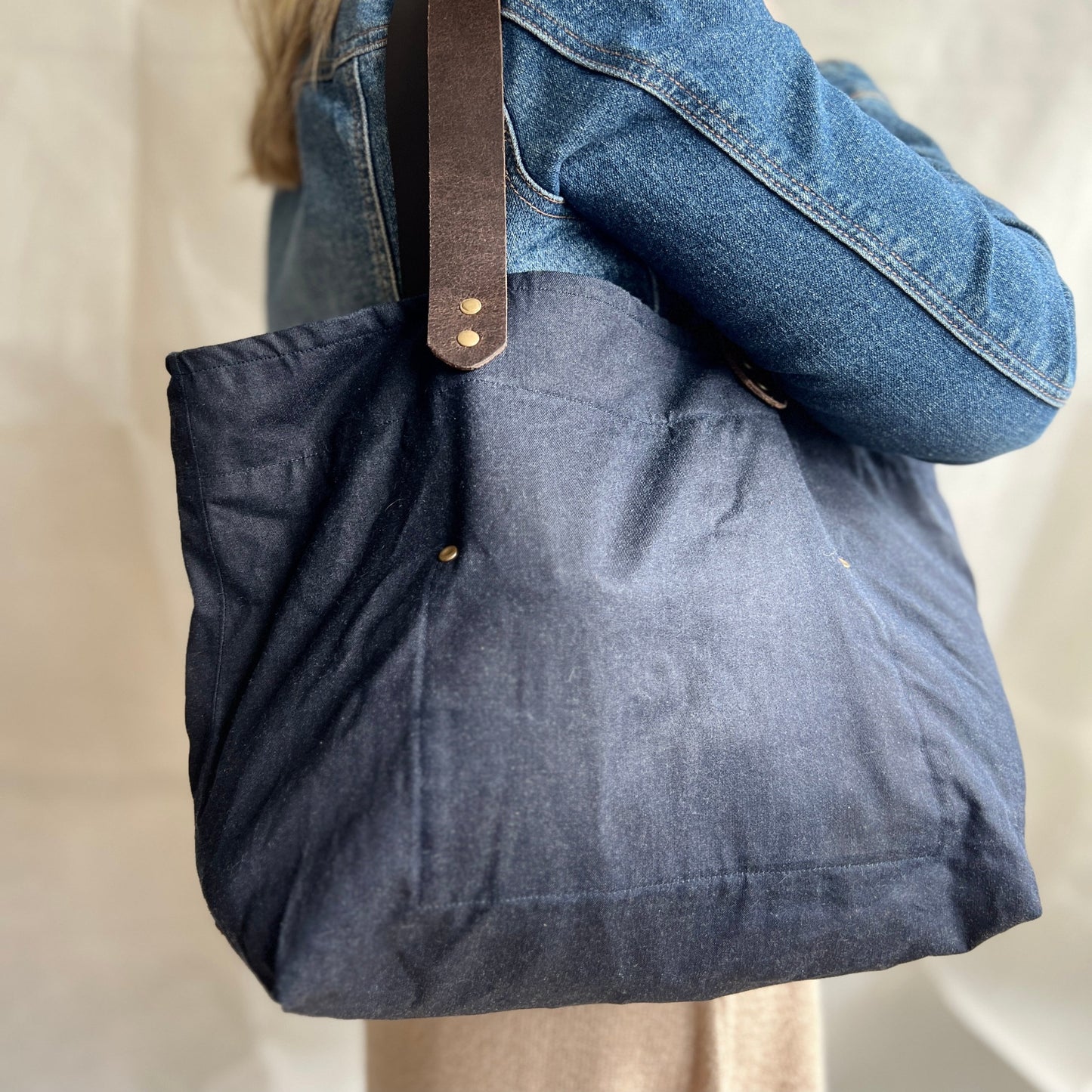 Navy Waxed Canvas Tote